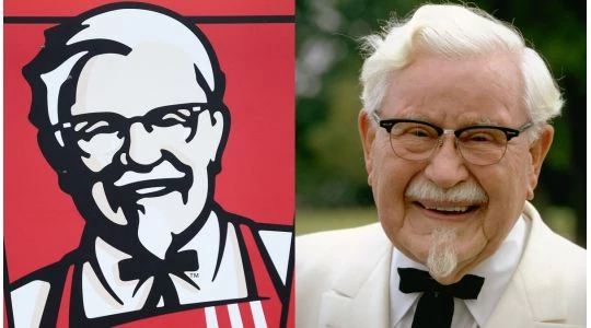 Image of Colonel Sanders with his fictional photo in KFC's logo